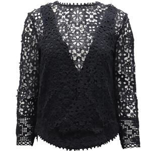 Sea New York Top Women's Black Lace Crochet Top Long Sleeve Shirt Size 4 New